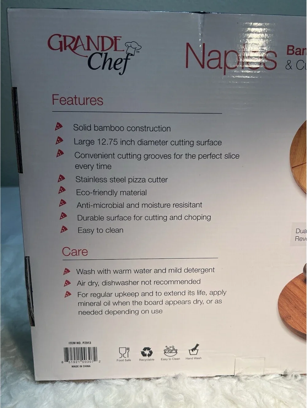 New Grande Chef Naples Bamboo Pizza / Cutting Board & Pizza Cutter Wheel